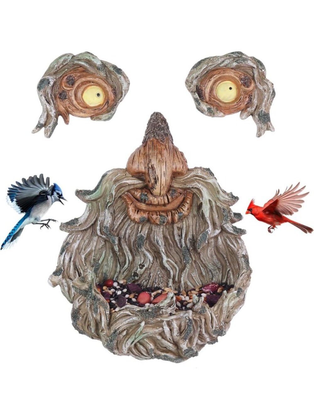 Whimsical Outdoor Tree Face Bird Feeder Statue - Fun Garden Decor for Lawn